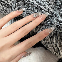 Load image into Gallery viewer, Chic Cat Eye Glitter Press-On Nails with sparkling rhinestones