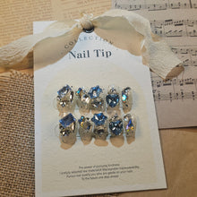 Load image into Gallery viewer, Handmade Reusable Luxurious Azure & FULL Crystal Press-On Nail Set - Elegant, Reusable Fashion Nails