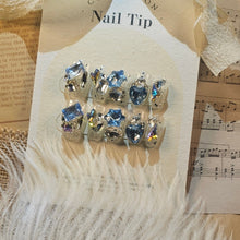 Load image into Gallery viewer, Handmade Reusable Luxurious Azure & FULL Crystal Press-On Nail Set - Elegant, Reusable Fashion Nails