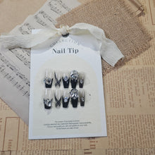 Load image into Gallery viewer, Elegant HANDMADE Reusable Press-On Nail 10pcs Set - Classic Chic with a Sparkling Crystal Twist