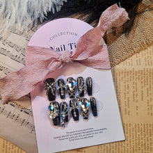Load image into Gallery viewer, Starry Night Glitz Handmade Reusable Press-On Nail Set - Bold, Shimmering Elegance for Special Occasions