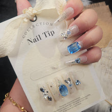 Cargar imagen en el visor de la galería, Chic Sapphire Glitter Press-On Nails – Luxe Handcrafted False Nail Set for Elegant Manicures