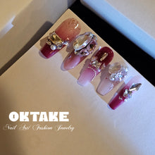 Load image into Gallery viewer, Long T Bordeaux Blush Luxe Gem Press-On Nails