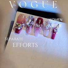Load image into Gallery viewer, Long T Bordeaux Blush Luxe Gem Press-On Nails