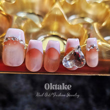 Load image into Gallery viewer, Elegant French press-on nails with sparkling crystal accents for sophisticated style.