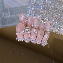 Load image into Gallery viewer, Chic Cat Eye Glitter Press-On Nails with crystal