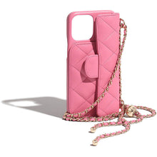 Load image into Gallery viewer, Unleash Luxury: Classic Lambskin Flap Case with Leather Chain for iPhone 12/13/14