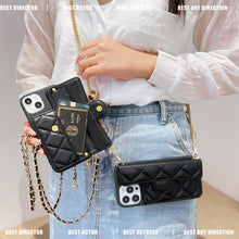Load image into Gallery viewer, Unleash Luxury: Classic Lambskin Flap Case with Leather Chain for iPhone 12/13/14