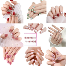 Load image into Gallery viewer, 24pcs Reusable Short 3D Floral Rhinestone Stick-on/press on/ False Nails