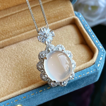 Load image into Gallery viewer, 18K White Gold Plated 925 Sterling Silver Natural Chalcedony Jade Flower Pendant