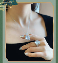 Load image into Gallery viewer, 18K White Gold Plated 925 Sterling Silver Natural Chalcedony Jade Flower Pendant