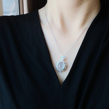 Load image into Gallery viewer, 18K White Gold Plated 925 Sterling Silver Natural Chalcedony Jade Flower Pendant