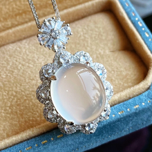 Load image into Gallery viewer, 18K White Gold Plated 925 Sterling Silver Natural Chalcedony Jade Flower Pendant