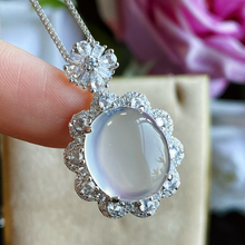 Load image into Gallery viewer, 18K White Gold Plated 925 Sterling Silver Natural Chalcedony Jade Flower Pendant
