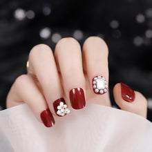 Load image into Gallery viewer, 24pcs Reusable Short 3D Floral Rhinestone Stick-on/press on/ False Nails