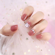 Load image into Gallery viewer, 24pcs Reusable Short 3D Floral Rhinestone Stick-on/press on/ False Nails