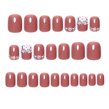Load image into Gallery viewer, 24pcs Reusable Short 3D Floral Rhinestone Stick-on/press on/ False Nails