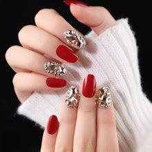 Load image into Gallery viewer, 24pcs Reusable Short 3D Floral Rhinestone Stick-on/press on/ False Nails