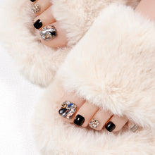 Load image into Gallery viewer, OKTAKE En Vogue Onyx & Crystal Press-On Toenails - Evening Elegance Collection
