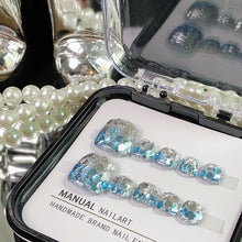 Load image into Gallery viewer, OKTAKE Sparkle Blue Press-On Toe Nails | Handmade & Customized