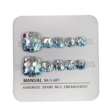 Load image into Gallery viewer, OKTAKE Sparkle Blue Press-On Toe Nails | Handmade & Customized