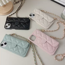 Load and play video in Gallery viewer, Discover Luxury: Caviar Classic Flap Case with Leather Chain for iPhone 12/13/14