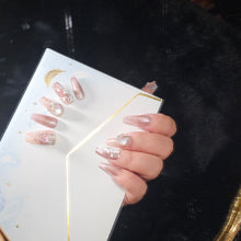 Load image into Gallery viewer, Handmade pink glitter press-on nails with pearl and crystal details
