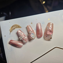 Load image into Gallery viewer, Elegant sparkling pink press-on nails for special occasions.