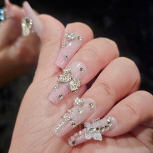 Load image into Gallery viewer, Pink Whisper Ombré Handcrafted Long T Press On Nails with Butterfly Accents