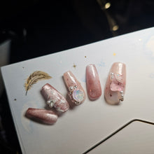 Load image into Gallery viewer, Luxurious handmade press-on nails with glitter, pearls, and crystals