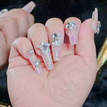 Load image into Gallery viewer, Pink Elegance Handmade Extra Long T Press-On Nails with Pearls and Crystals