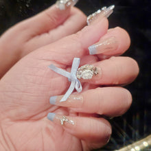 Load image into Gallery viewer, Lavender Grace French Tip Mid-Length Handmade Press-On Nails with Ribbon Detail