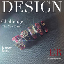 Load image into Gallery viewer, Midnight Rose Blossom Mid-Length Press-On Nails with Glitter Accents