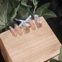 Load image into Gallery viewer, Lavender Grace French Tip Mid-Length Handmade Press-On Nails with Ribbon Detail