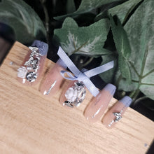 Load image into Gallery viewer, Lavender Grace French Tip Mid-Length Handmade Press-On Nails with Ribbon Detail