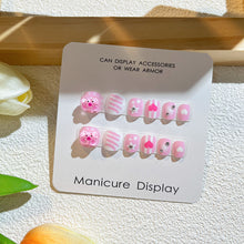 Load image into Gallery viewer, Pink-themed kids press-on nails set with glossy finish and cute bear designs