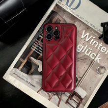 Load image into Gallery viewer, Rhombus burgundy Designer Pattern PU LambSkin Style Phone Case - Handmade Customize case for iPhone12/13/14
