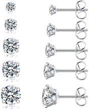 Load image into Gallery viewer, 5 Pairs Round-cut Created Diamond Stud Earrings Solitaire 3-8mm