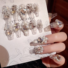 Load image into Gallery viewer, Moonlight Splendor Press-On Medium Length Nails with Opulent Gems
