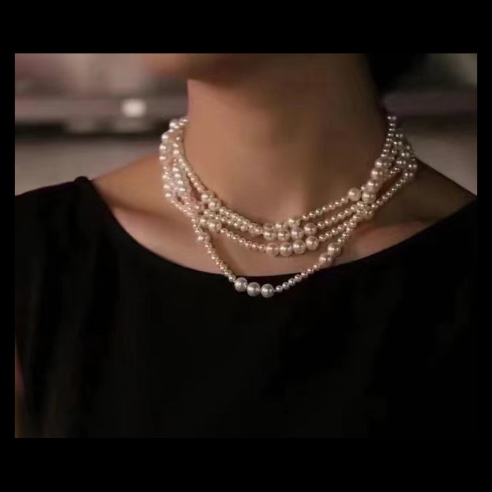 Stacked Multi-layer Pearl Long Sweater Necklace