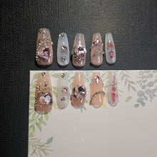 Load image into Gallery viewer, Bubblegum Blossom Long T Press-On Nails with Crystal Embellishments
