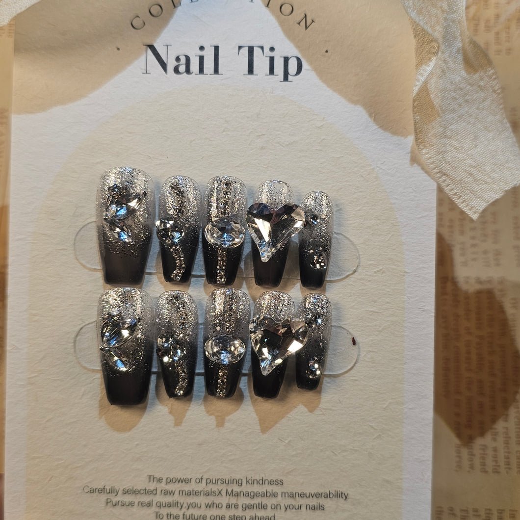 Handmade Noir Diamond Glitter Press-On Nail Collection