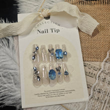 Load image into Gallery viewer, Chic Sapphire Glitter Press-On Nails – Luxe Handcrafted False Nail Set for Elegant Manicures
