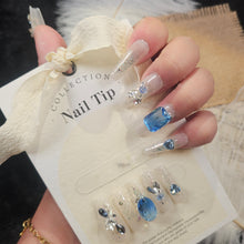 Load image into Gallery viewer, Chic Sapphire Glitter Press-On Nails – Luxe Handcrafted False Nail Set for Elegant Manicures
