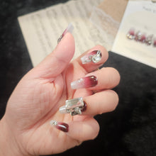 Load image into Gallery viewer, Elegant handmade press-on nails featuring bordeaux ombre design.
