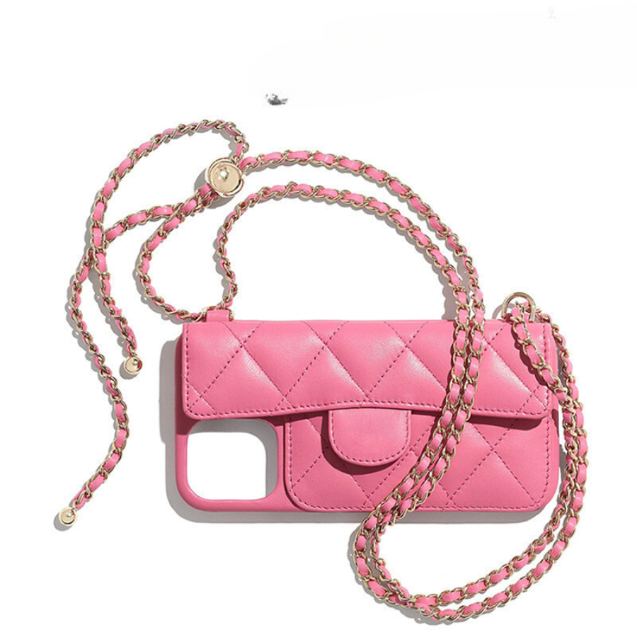 Unleash Luxury: Classic Lambskin Flap Case with Leather Chain for iPhone 12/13/14