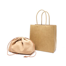 Load image into Gallery viewer, Handcrafted calfskin brown tote bag with interior suede lining feature
