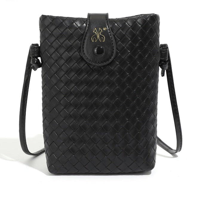 Compact and Chic Woven Crossbody Cellphone Bag with Adjustable Strap