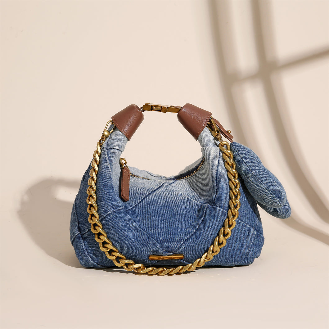 Trendy Designer Denim Hobos Shoulder Crossbody Handbags and Purses with Medusa Chain