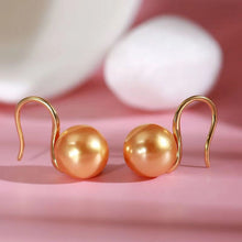 Load image into Gallery viewer, Lustrous 12mm Golden Pearl Earrings - Unique High-Heeled Dangle Design - Elegant Drop Statement
